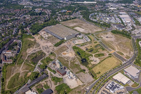 Aerial view, new construction area Stadtquartier Essen 51, Helenenstraße, Berthold-Beitz-Boulevard,