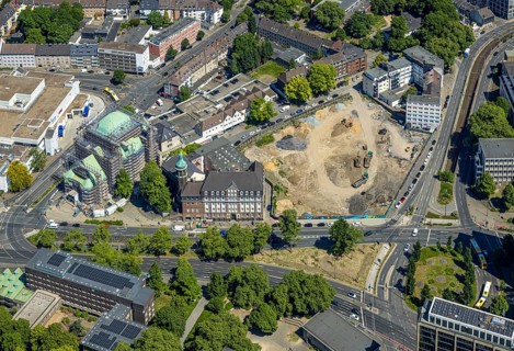 Aerial view, planned new building BürgerRathaus, former job centre and old main swimming pool