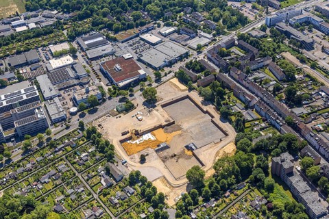 Aerial view, construction site for new comprehensive school Altenessen-Süd, between