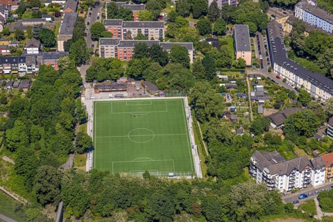 Aerial view, football stadium, Hagenbecker Bahn sports ground, Altendorf, Essen, Ruhr area, North