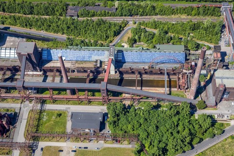 Aerial view, Zollverein factory swimming pool, Gelsenkirchener Straße, outdoor pool, Stoppenberg,