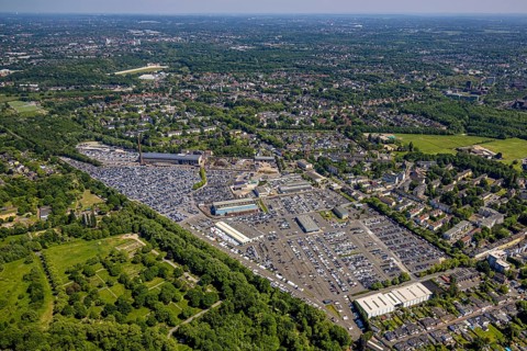 Aerial view, car park of CAT Automobillogistik Essen GmbH, Katernberg, Essen, Ruhr area, North