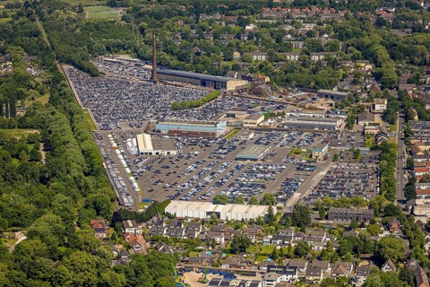 Aerial view, car park of CAT Automobillogistik Essen GmbH, Katernberg, Essen, Ruhr area, North