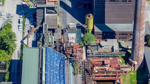 Aerial view, Zollverein factory swimming pool, Gelsenkirchener Straße, outdoor pool, Stoppenberg,
