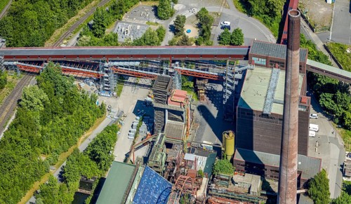 Aerial view, Zollverein factory swimming pool, Gelsenkirchener Straße, outdoor pool, Stoppenberg,