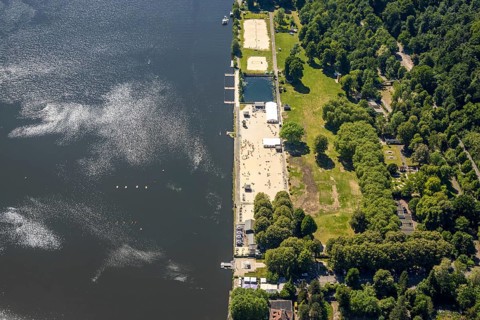 Aerial view, bathing area Seaside Beach, Freiherr-vom-Stein-Straße, outdoor pool and beach Lake