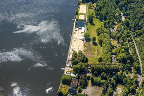 Aerial view, bathing area Seaside Beach, Freiherr-vom-Stein-Straße, outdoor pool and beach Lake