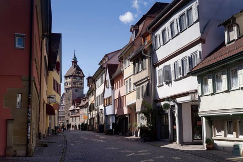 Gelbinger Gasse, Josenturm, tower, cobblestones, pedestrian zone, old town, Schwäbisch Hall,