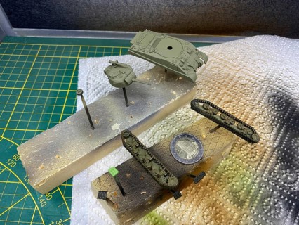 1:100 tank model parts primed for diorama project, Haan, North Rhine-Westphalia, Germany