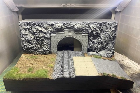 Model making diorama: railway tunnel with tracks and landscape, Haan, North Rhine-Westphalia,