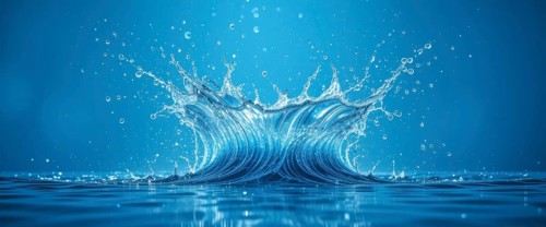 Captivating water splash against a vibrant blue backdrop, showcasing the dynamic nature of liquid