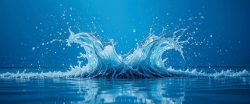 A captivating shot of water, capturing the moment of a splash with fine detail and a serene blue