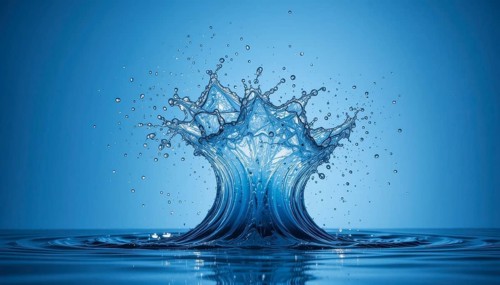 A striking capture of a water splash, showcasing the dynamics and beauty of fluid motion against a