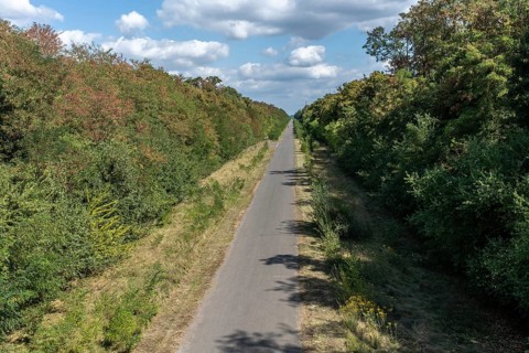 Cycle path on the former railway line of the Hambach open-cast mine, Elsdorf, North