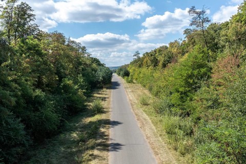 Cycle path on the former railway line of the Hambach open-cast mine, Rhineland-Palatinate, Germany