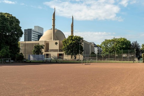Mosque Cologne with football pitch in front