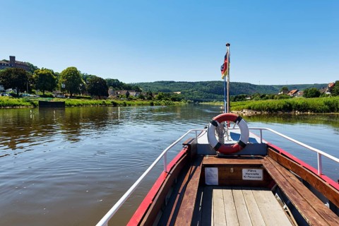 Yaw rope ferry, passenger ferry on the Weser, from Herstelle to Würgassen, Beverungen,