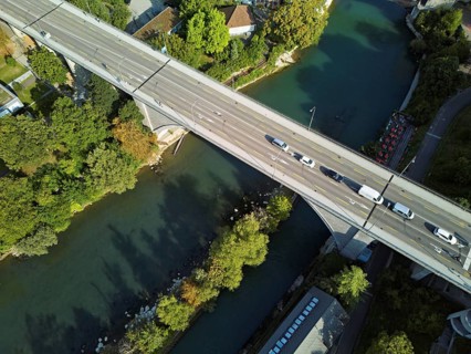 High bridge from above over the river Limmat, Baden, Canton, Aargau, Switzerland