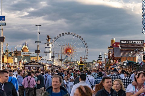 Visitors at the Oktoberfest 2024 in Munich, Bavaria, Germany