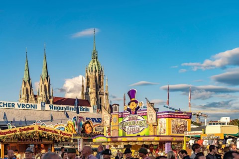 Theresienwiese and St Paul's Church at the Oktoberfest Munich, Bavaria, Germany