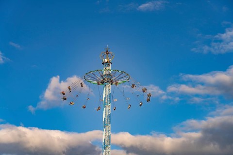 High-chain carousel Bayerntower at the Oktoberfest 2024 in Munich, Bavaria, Germany