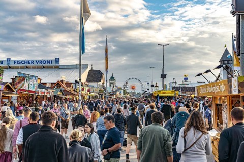 Visitors at the Oktoberfest 2024 in Munich, Bavaria, Germany