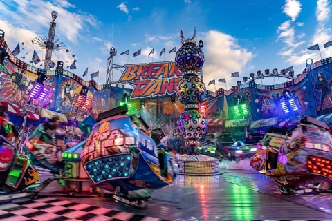 Carousel breakdancing at the Oktoberfest 2024 in Munich, Bavaria, Germany