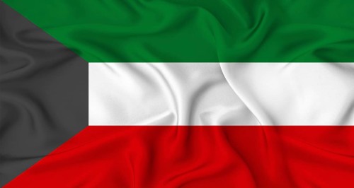 Realistic Kuwait flag waving. Close up of flag of Kuwait with cloth texture