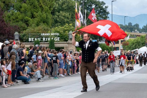 National Day flag wavers, Interlaken, Switzerland