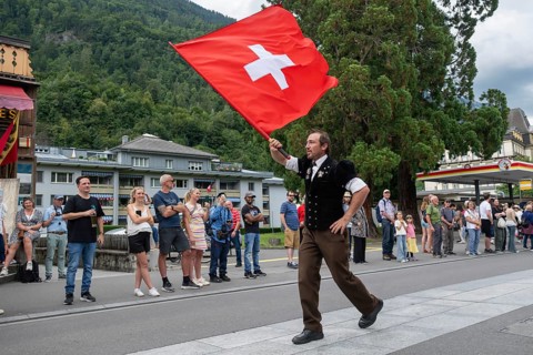 National Day flag wavers, Interlaken, Switzerland