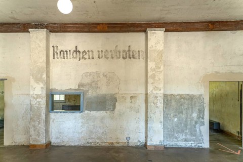 Inscription Smoking Prohibited, Dachau Concentration Camp Memorial, Bavaria, Germany
