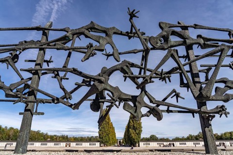 Monument Skeletons in the barbed wire by the Jewish sculptor Nandor Glid, Dachau Concentration Camp