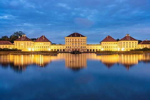 Nymphenburg Palace at dusk, Munich, Bavaria, Germany