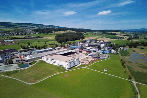 Industrial area, rear Freudenberg and Brunnenweid, Sins, Freiamt, Canton, Aargau, Switzerland