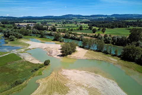 Freshly renaturalised area on the Reuss, floodplain landscape, Reussegg hamlet, Sins, Freiamt,