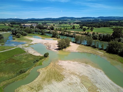Freshly renaturalised area on the Reuss, floodplain landscape, Reussegg hamlet, Sins, Freiamt,