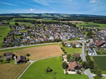View from the village behind the Lindenberg, Mühlau, Freiamt, Canton, Aargau, Switzerland