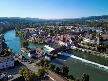Old town with the Catholic town church of St Nicholas and the witches' tower and the tower of the