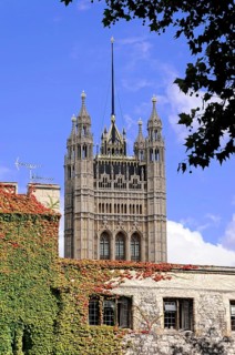 Detail, Victoria Tower, Houses of Parliament, London, England, Great Britain, Gothic tower above