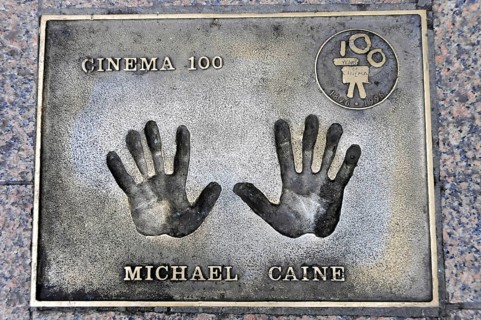 Metal plate with handprints and the inscription of Michael Caine, Cinema 100, London, England,