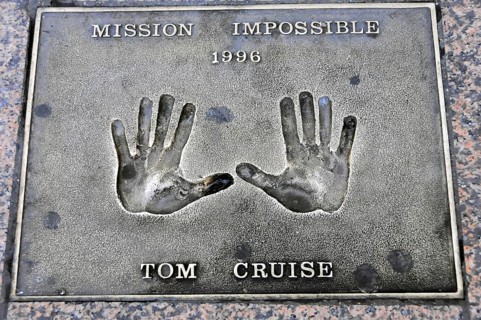 Memorial plaque with handprints and inscription for Tom Cruise from 1996, London, England, Great