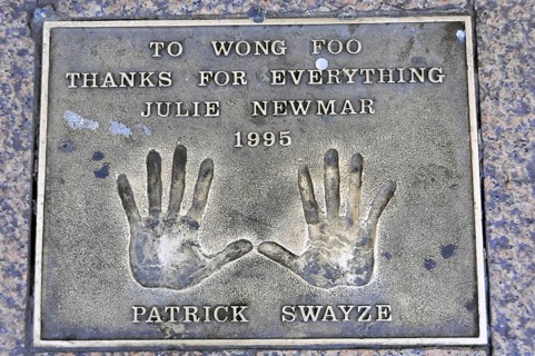 Memorial plaque with handprints and inscription for Patrick Swayze from 1995, London, England,