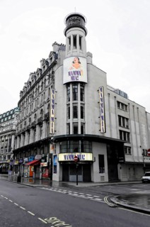 London, England, Great Britain, Europe, A building with a large Mamma Mia poster standing on an