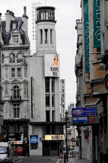 London, England, Great Britain, Europe, City theatre facade with an advertising poster for a show