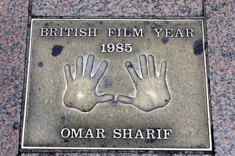 Omar Sharif's handprints for British Film Year 1985 on a metal plate, London, England, Great