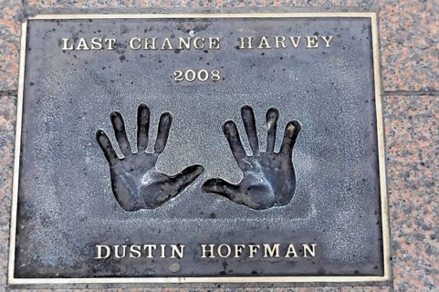 Handprints of Dustin Hoffman for the film Last Chance Harvey on a metal plate, London, England,