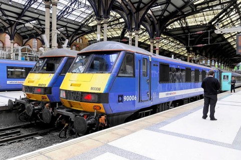 Interior view of Liverpool Street station, London, England, Great Britain, Blue trains on the