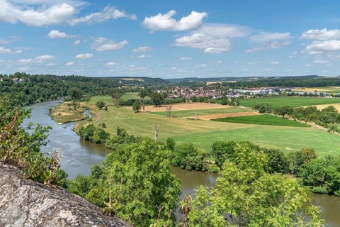 Distant view of Offenau, a town in the district Heilbronn in Southern Germany seen from Bad Wimpfen