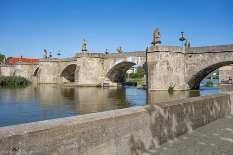 Scenery around the Old Main Bridge in Wuerzburg, a city in the region of Franconia in Bavaria,