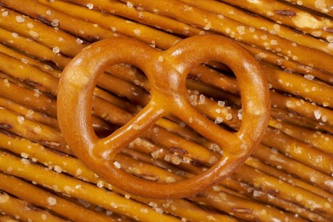 Full frame closeup of some salt sticks and pretzel